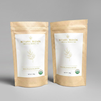 Kemasan Pouch Kraft Berdiri dengan Ziplock, Cetak Custom, MOQ Rendah, untuk Teh Herbal, Bubuk Kopi, Biji Kopi, Makanan Ringan