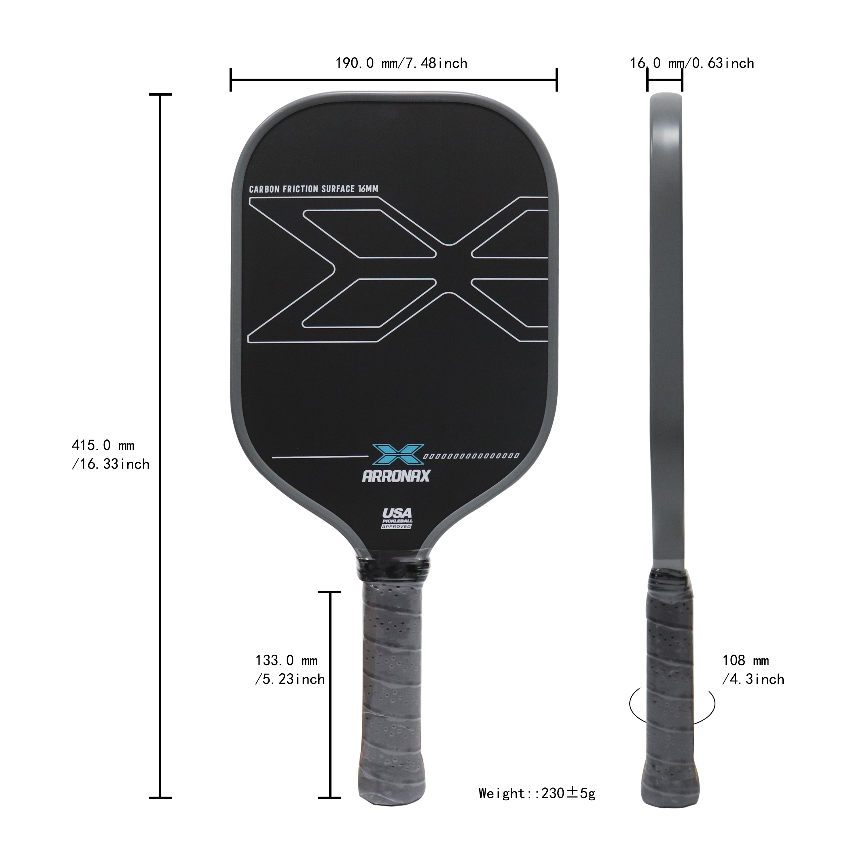 ピックルボール パドル ARRONAX カーボンファイバー USAPA 承認 青 ARRONAXチタンピックルボールパドル新着モデルカーボン
