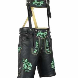 Pantalones de Cuero Bávaros Negros para Hombre, Lederhosen Premium Bordados, Cierre de Botones, Tallas Europeas 46 a 62, Disponibles - Product Image 1