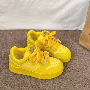 Baskets décontractées à lacets pour femme, style universitaire, plateforme, bout rond, semelle épaisse, couleur orange, collection Printemps-Été 2025 - Product Image 3