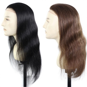 Prótesis Capilar Masculina de Cabello Humano Largo, Sistema de Reemplazo Capilar 8x10 Pulgadas Q6, Encaje Francés PU, Negro Marrón, Liso - Product Image 3