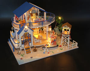 Hongda 13844 légende de <span class=keywords><strong>la</strong></span> mer bleue <span class=keywords><strong>maison</strong></span> de poupée bleue <span class=keywords><strong>maison</strong></span> de poupée Miniature en bois bricolage kit de <span class=keywords><strong>maison</strong></span> de poupée - Product Image 5