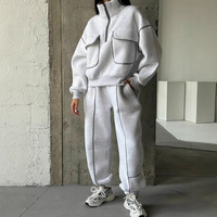 Ensemble de survêtement polaire oversize personnalisé OEM pour femme, collection hiver, couleur unie, coupe décontractée ample, bandes réfléchissantes 3M, style streetwear