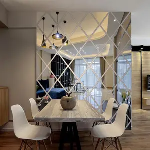 3D מראה קיר מדבקת DIY יהלומים משולשי אקריליק קיר מדבקות סלון עיצוב הבית