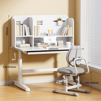 Bureau d'étude réglable en hauteur pour étudiants avec roulettes, ensemble table et chaise en bois massif pour enfants avec étagère