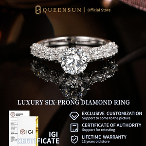 <span class=keywords><strong>Bague</strong></span> de fiançailles en diamant de laboratoire 18 carats, solitaire classique 6 griffes, avec pierres latérales graduées et demi-éternité - Product Image 2