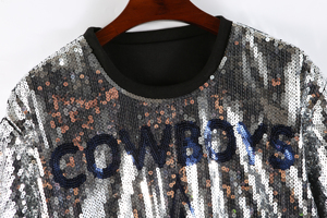 Women's <strong>Silver</strong> Blue Crop <strong>Top</strong> with <strong>Sequins</strong> Casual Short Crop <strong>Top</strong> for Fans Club Parties - Product Image 5