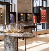 Table de présentation de bijoux de luxe GZowin |   Plateau en marbre Calacatta avec cadre en aluminium |   Vitrine en verre avec éclairage LED |   Personnalisable
