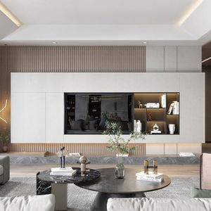 Meuble TV mural SANTOPOVA, design moderne, bois, salon, support TV - Product Image 1