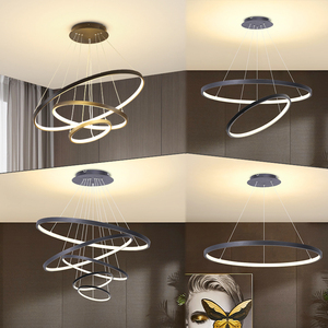 Candelabros circulares de metal Decoración para el hogar Iluminación colgante Minimalista Negro Lámpara colgante Isla de cocina - Product Image 1