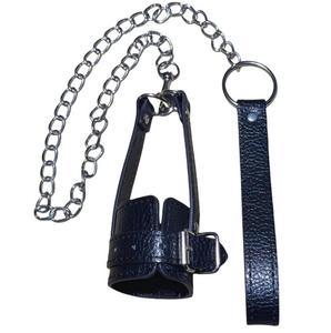 PU leather Cock bondage <b>restraint</b> strap with traction chain penis cuffs harness SM sex products for men adult slave game% - Product Image 1