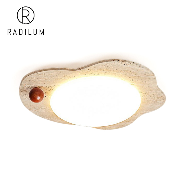 Modern LED Ceiling Lamp Nordic Wabi-sabi Bedroom Travertine Wood Ball Cloud Shape Art Hotel Decor Aeolian Bloom Ceiling Light