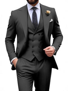 Terno Masculino de 3 Peças com LOGO Personalizado em Cor Sólida de Alta Qualidade e Lapela Pontuda Plus Size - Product Image 5