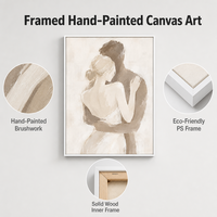 Peinture romantique de couple enlacé, beige neutre, style Art déco, cadre métallique, grande toile décorative pour la maison, chambre à coucher, mur