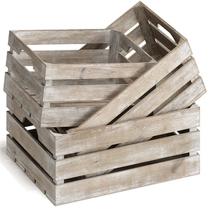Factory Wholesale Rustic Wood Nesting Crates with Handles Decorative Farmhouse Wooden Storage Container Boxes