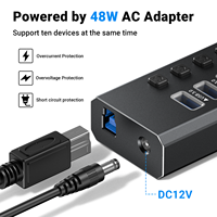 Hub USB 3.0 en alliage d'aluminium 10 en 1 avec interrupteurs indépendants, station d'accueil USB alimentée pour ordinateur de bureau, ordinateur portable, PC