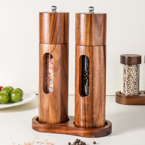 Ensemble de moulins à sel et à poivre en bois d'acacia, écologiques, ustensiles de cuisine, accessoires de broyeur manuel, personnalisables - Product Image 2