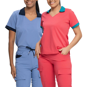 Uniforme de exfoliación de hospital directo de fábrica, color contrastante, escote único, uniforme personalizado, uniforme de enfermera elegante - Product Image 1