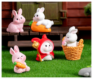 Figurine de lapin miniature en résine mignonne, gris et blanc, avec panier de rangement, tasse, <span class=keywords><strong>oiseau</strong></span>, carotte, lapin magique, dessin animé, objet de collection - Product Image 6