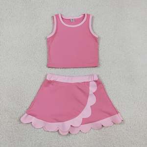 Conjunto Deportivo Casual de Yoga para Niñas, Top Sin Mangas de Color Sólido y Falda Corta con Volantes - Product Image 5