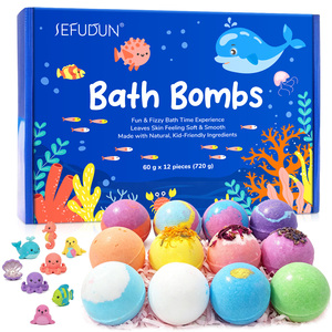 SEFUDUN - Set de 12 Bombas de Baño Veganas Efervescentes con Aromas, Bombas de Baño de Lujo con Burbujas, Spa Relajante, Bombas de Baño de Sal con Juguete Sorpresa para Niños - Product Image 1