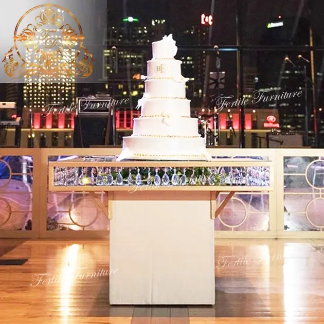 White metal base wedding decoration square crystal cake table