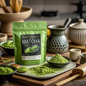 Kunden spezifisch bedruckte OEM ODM Aluminium folie Lebensmittel qualität mattes Finish 50g 100g Matcha Pulver Stand beutel mit Reiß verschluss Mylar Tasche - Product Image 5