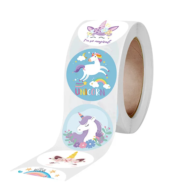 Custom adhesive paper tag labels rainbow friends stickers unicorn sticker paper for girl