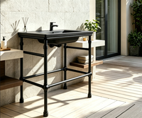 Ensemble de mobilier de jardin en acier inoxydable au design exceptionnel, facile à assembler, avec table, banc, étagère et console, robuste et résistant pour l'extérieur.