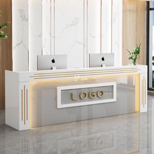 Moderno LED colorido mostrador de recepción en forma de I mostrador de recepción personalizado estilo especial escritorio de la empresa para la venta - Product Image 2