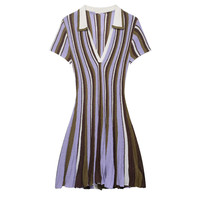 ZEVITY Robe moulante rayée à col polo rétro pour femme, collection été 2026, manches courtes, livraison directe