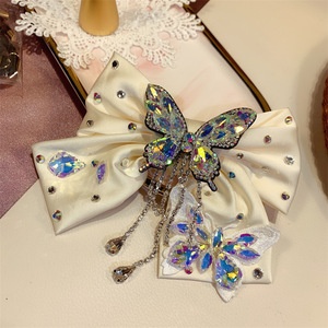 منتج جديد إكسسوارات شعر بلينغ بلينغ فراشة ساحرة فاخرة طازجة مخصصة مخصصة كبيرة القوس للفتيات قماش ساتان - Product Image 4