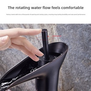 Robinet <span class=keywords><strong>de</strong></span> lavabo cascade noir en verre à vin, monocommande, à poser sur comptoir, style minimaliste moderne, pour hôtel - Product Image 4