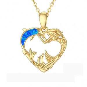 Mode <span class=keywords><strong>Anima</strong></span> dauphin élégant collier breloque cadeau bijoux sirène dauphin creux amour <span class=keywords><strong>coeur</strong></span> pendentif collier pour femmes filles - Product Image 1