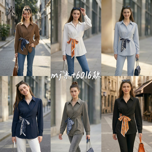Camicetta da Donna all'Ingrosso a Maniche Lunghe <span class=keywords><strong>con</strong></span> Bottoni e <span class=keywords><strong>Cintura</strong></span> in Vita, Top Casual da Ufficio per Boutique - Product Image 3