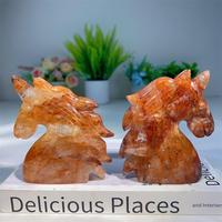 Statue de tête de licorne en quartz Golden Healer sculptée à la main, figurine d'animal en cristal poli, artisanat de guérison spirituelle pour collection