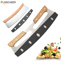 Couteau à pizza en forme de demi-lune, outil de découpe pour la cuisson, coupe-pizza avec manche en bois