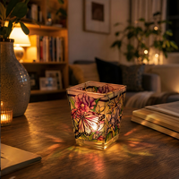 Jarrón de vidrieras 3D, decoraciones coloridas, candelabros brillantes, tarro de vela con diseño de flores, dibujos de pájaros, tarros de urnas