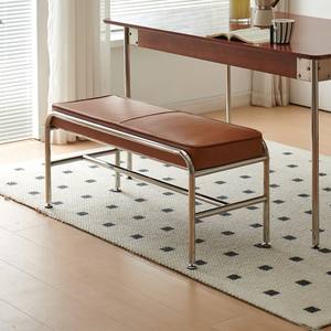 Minimalist Stainless Steel <b>Bench</b> With Brown Cushion Home Stool For Entryway Or Bedroom Use - Product Image 2