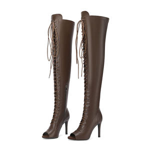 Botas de Baile de <span class=keywords><strong>Jazz</strong></span> para Mujer con Cordones y Diseño de Boca de Pescado, Tacones Altos, Elásticas, por Encima de la Rodilla, Zapatos de Baile de <span class=keywords><strong>Jazz</strong></span> - Product Image 1