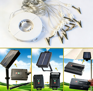 Guirlandes lumineuses solaires pour parasol, changement de couleur RGB, télécommande, étanches pour jardin, terrasse, camping, lumières féériques - Product Image 5