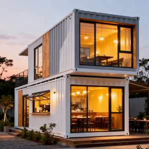 Un magasin <span class=keywords><strong>de</strong></span> conteneurs préfabriqué moderne doté <span class=keywords><strong>de</strong></span> grands présentoirs en verre et d'un design intérieur élégant ; un <span class=keywords><strong>café</strong></span> <span class=keywords><strong>de</strong></span> conteneurs <span class=keywords><strong>de</strong></span> vente au détail. - Product Image 1