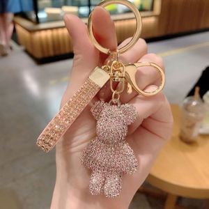 <b>Custom</b> Rhinestone Bear Diamond <b>Key</b> <b>Ring</b> Leather Strap Wristlet Car <b>Key</b> Chain Bag Charm Crystal Bling Keychains - Product Image 4