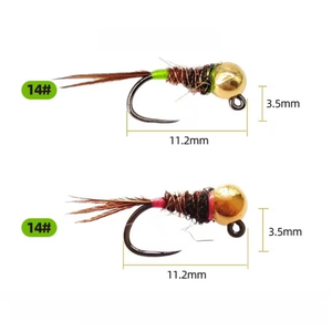 Mouche de pêche à <span class=keywords><strong>la</strong></span> mouche Euro Nymphing sans ardillon, tête perlée en tungstène, nouée à <span class=keywords><strong>la</strong></span> main, coulante, sans plomb, pour truite et grêle, taille 14 # - Product Image 5