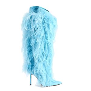 מפעל <span class=keywords><strong>oem</strong></span> הצביע הבוהן מעל הברך בחורף מעצב מותאם אישית עקבים גבוהים פרווה נעליים נעליים נשים נעלי יוקרה אמיתי - Product Image 1