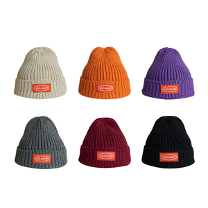 Gorro de punto térmico de Color liso para hombre, boina con Logo personalizado, 100% acrílico, para otoño e invierno, venta al por mayor - Product Image 2