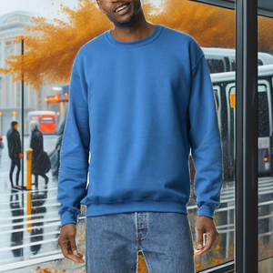 Sweat-shirt à col rond bleu uni pour homme, pull décontracté en tricot, coupe classique, manches longues, haut d'automne - Product Image 2