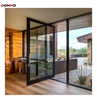 Puerta francesa de cristal interior/exterior moderna personalizada, puerta pivotante de aleación de aluminio con marco estrecho y apertura manual para villas
