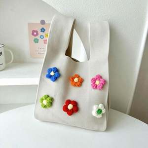 Bolso de Mano Tejido a Crochet con Flores para Mujer, Bolso Casual, Mini Bolso - Product Image 3