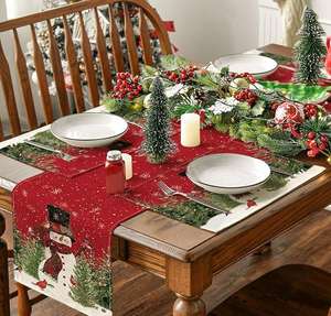 Lino Muñeco de nieve Cardenales Árbol de Navidad Manteles individuales para cocina Mesa de comedor Mesa de centro Hogar o fiesta - Product Image 6